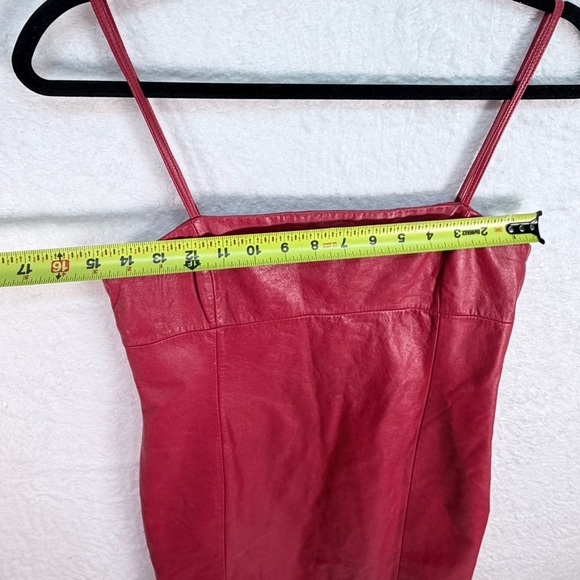 Ralph Lauren Red Leather Mini Dress Size 8 100% Leather Y2K Party Dress - Picture 11 of 15